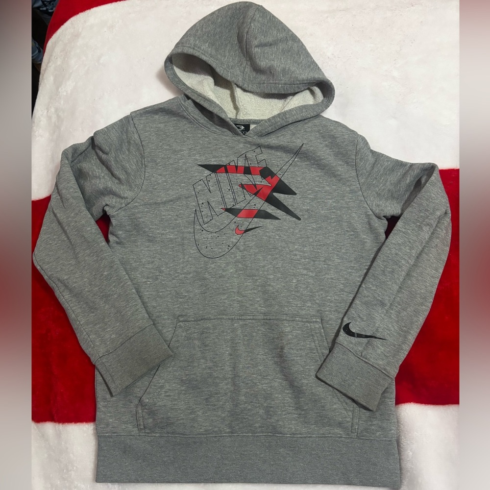Nike Boy's Gray Hoodie with Red Accents